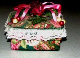 decorative GIFT BOX fabric, dried roses, ribbon 3.25 x 2 x 2"  (E ) - $2.50