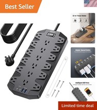 Smart Charging Power Strip with 18 Outlets, 4 USB Ports &amp; 15FT Cord - Black - $52.50