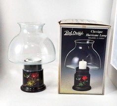 Red Orchid Classique Hurricane Candle Lamp 10&quot; Tall Black Floral Bird Design Box - £16.51 GBP