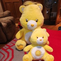 2002 Care Bears FUNSHINE BEAR lot of 2, Sunshine Sun Yellow 15&quot; &amp; 9&quot; Plush - £15.66 GBP