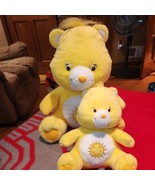 2002 Care Bears FUNSHINE BEAR lot of 2, Sunshine Sun Yellow 15&quot; &amp; 9&quot; Plush - £14.72 GBP