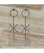 Silver Tone Lightweight Dangle Drop Starburst Rhinestone Earrings - $4.94