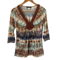 Vintage Y2K Bohemian Womens M Henley Shirt Tie Dye Crochet Hippie 70s Co... - $29.99