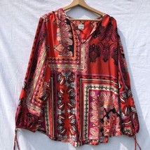Red Yellow Black Geometric Print Top Chico&#39;s Size 3 XL Polyester Long Sleeve - £15.58 GBP