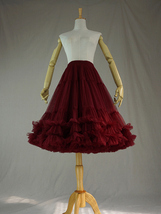 Burgundy Midi Tulle Skirt Outfit Women Custom Plus Size Full Fluffy Tulle Skirt image 6