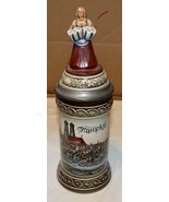 Gerzit Beer Stein Lidded Munchen Maiden On Top Rare NIB Gerz West German... - $192.06 CAD