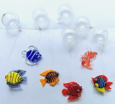 Set of SIX Blown  Glass Aquarium Fish With Glass Ball Floaters - £11.85 GBP
