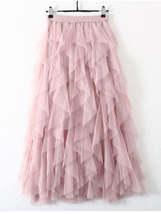 Tutu Tulle Long Maxi Skirt Women Fashion Korean Cute Pink High Waist Pleated Ski - £13.54 GBP