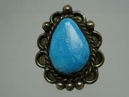 Old Pawn Native American Navajo Sterling Turquoise Ring,Sawtooth Bezel, Sz.4.5 - £59.95 GBP