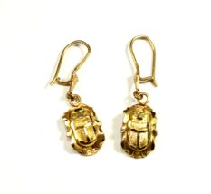 Egyptian Scarab Gold 18K Earing DOUBLE SIDE Stamped Pharaonic Yellow Gol... - £394.45 GBP