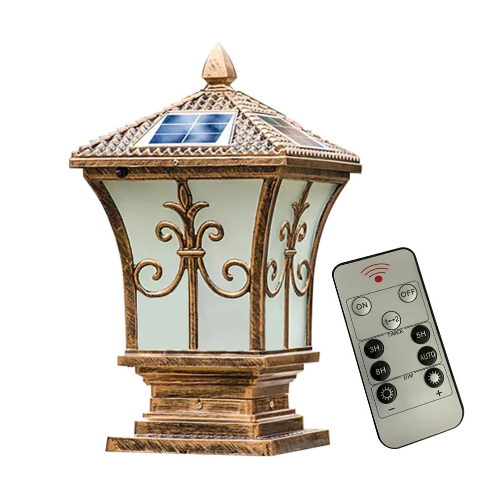 LED Solar Pillar Light Remote Control Retro Lantern Waterproof Outdoor Porch Col - £58.94 GBP