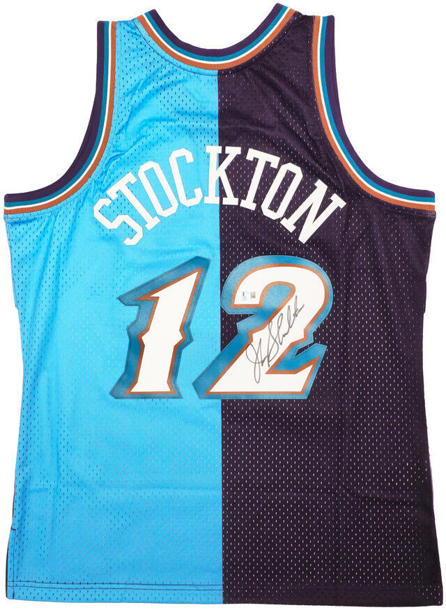 Primary image for John Stockton Signé Utah Jazz 1996-97 M&N Hwc Swingman Split Jersey Bas