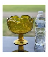 Bischoff Gold Footed Bubbles Compote Bowl Pinched Edge Art Glass Amber P... - €30,68 EUR
