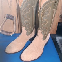 cowboy boots  Mens sz: 11.5B tan suede L, lt green emb U  (item:p275 - $238.43