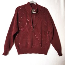 Nine West Womens Sweater Pullover Heavy Knit WInter Warm Sz Lg Burgundy ... - £11.38 GBP