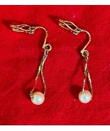 Vintage Signed Napier Clip On Earrings Dangling Faux Pearls Gold Tone Metal - €12,73 EUR