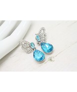 Beautiful Vintage Style Aqua Blue Rhinestone Butterfly Drop EARRINGS Jew... - £7.93 GBP