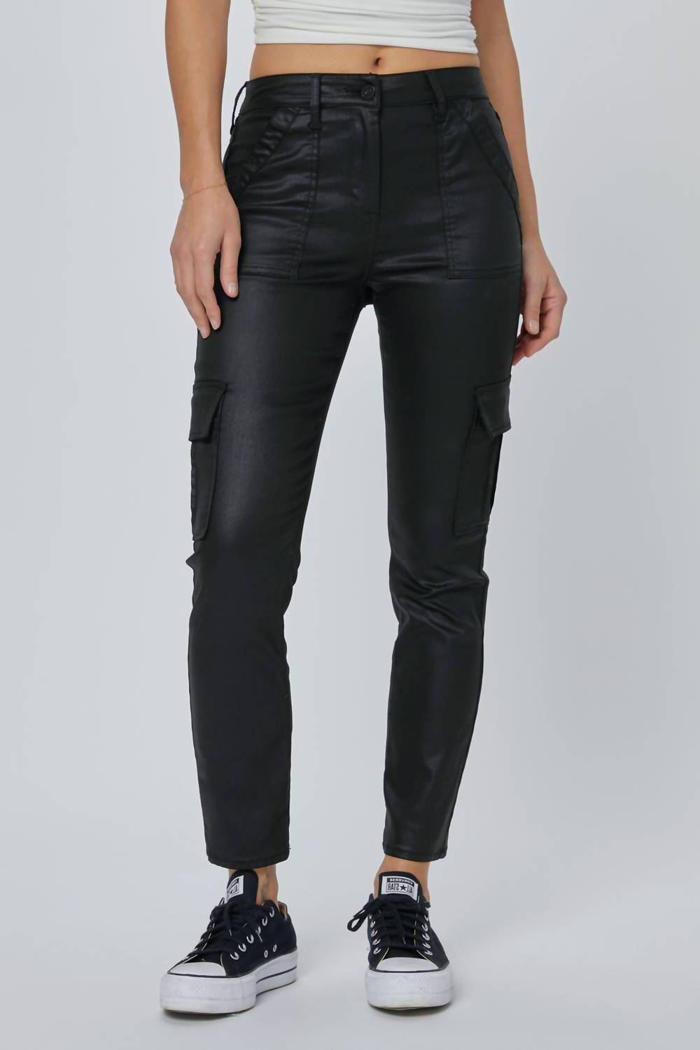 Hidden High Waist Cargo Cigarette Skinny Jeans Black - $58.00