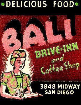 1930's - Bali Drive Inn - San Diego CA - Matchbook Advertising Poster - $32.99