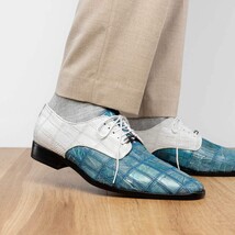 Pissa Genuine Caiman Lizard Patchwork Derby Shoes Aqua/White image 12