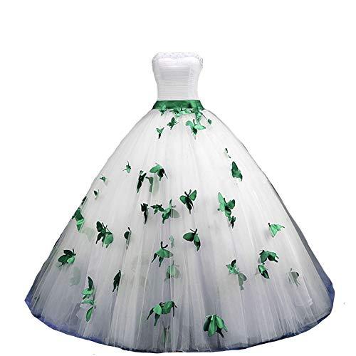 Ball Gown Butterfly Pearl Prom Wedding Dress Custom Made White and Emerald Green