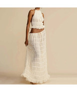 Sexy Sleeveless Backless Cropped Halter Top and Pleated Long Skirt - $35.50