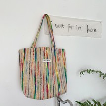 Women 2023 designer crochet beach bag casual with buckle cute tote bags stripes shopper thumb200
