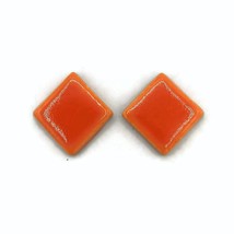 Orange Geometric Clay Stud Earrings, Square Shape Designer Earrings For Women - £30.57 GBP