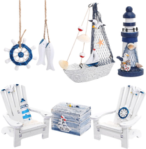 Wooden Box Wooden Lighthouse Mini Sailboat Anchor 7 Pieces Wooden Fish Hanging S - £29.98 GBP