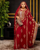 Kaftan Moroccan Farasha Wedding Red Abaya Dubai Georgette Dress Fancy Fe... - £75.38 GBP