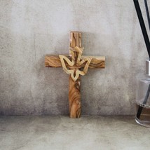 4.5&quot; Handmade Olive Wood Dove Wall Cross Made in Jerusalem the Holy Land, Jesus  - £23.55 GBP