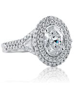 Double Halo 1.84CT Oval Cut Trillion Side Diamond Engagement Ring 18k Wh... - $7,528.39 CAD