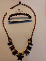 Wonderful Exotic Carved Wooden Bead Star Necklace &amp; Wood Bead Stretch Bracelet - £22.30 GBP