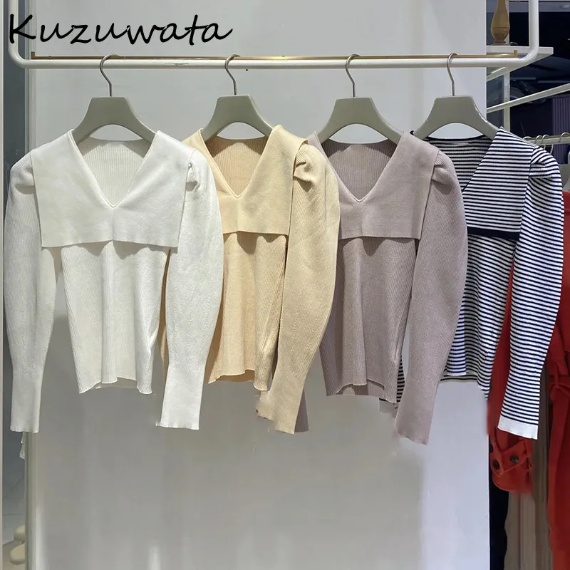 Kuzuwata Spring  New Ladies Long Puff Sleeve  Sailor Collar Solid Color  Pullove - £133.23 GBP