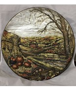 Wall decor Pumpkins harvest vintage embossed Art work hand painted round... - £15.49 GBP