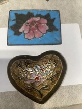 Brass Heart Small Paperweight with Enamel Flowers Design 2.25 inch plus other - £7.81 GBP