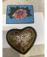 Brass Heart Small Paperweight with Enamel Flowers Design 2.25 inch plus ... - £7.75 GBP