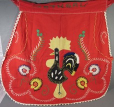 Apron Red Hand Stitiched Black Rooster Portugal 18.25&quot; x 16.5&quot; Vintage. - £11.87 GBP
