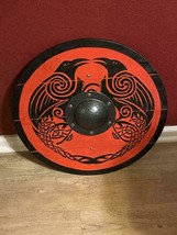 Medieval Antique Handmade Red 24&quot; Viking shield Double Raven Halloween Gift Item - £102.96 GBP