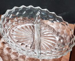 Vintage Fostoria American Clear Cubist Divided 2 Part 10&quot; Dish for Vegetables, R - £27.36 GBP