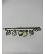 Bijoux Terner Silver Tone Bracelet Heart Charms 7 Inches Estate Jewelry KG - $13.55 CAD