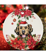 Merry Xmas Golden Retriever Dog Ornament Flower Wreath Christmas Gift Tr... - $21.66 CAD