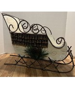 Christmas Sleigh Rustic Tabletop Decor White W/ Greenery Decorations 15”... - £14.19 GBP