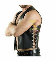 Superb Quality Cows Leather Side Chain Biker Style Waistcoat Vest Most S... - £102.12 GBP