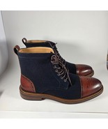 Moretti Lace Up Boots Gold Label, Mens 9.5 D, Dark Blue wool, Brown Cap ... - $104.78 CAD