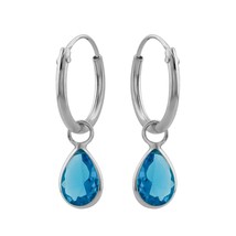 925 Silver Hoop Earrings with Light Blue Drop Crystals - £12.56 GBP