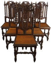Antique Dining Chairs Chair Hunting Renaissance Set 6 French Oak Cane Rattan - £2,716.64 GBP