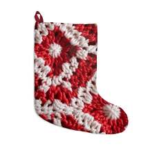 Warm Winter Red &amp; White Crochet Knit: Cinematic Chic Texture Design - Christmas  - $30.73