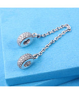 925 Sterling Silver Pavé Inspiration &amp; Clear CZ Safety Chain Charm Bead - £13.58 GBP