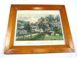 Antique Currier &amp; Ives American Homestead Spring Hand Colored Litho Fram... - $79.99